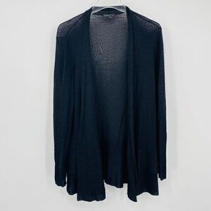 Eileen Fisher Size Medium Black Long Sleeve Open Front Ruffle Hem Cardigan